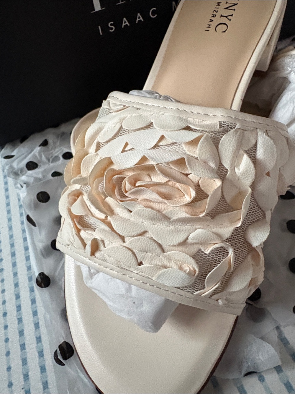 Isaac Mizrahi Cream Floral Applique Slide Mules, size 6. - Picture 3 of 7
